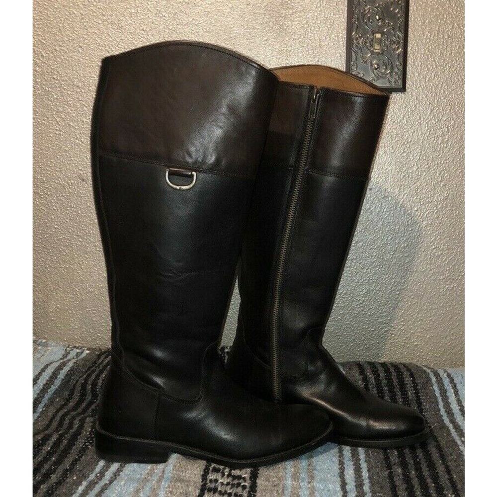 Frye Tall Western Cowgirl Cowboy Leather Black two tone D Ring Riding Boots